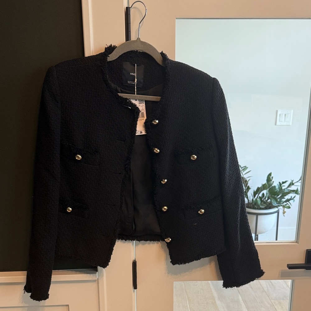 Mango Black Textured Women's Blazer
